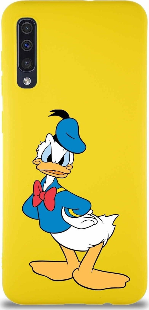 Samsung Galaxy A50 Soft Premier Kapak Donald Duck-D Tasarımlı Silikon Kılıf - Sarı