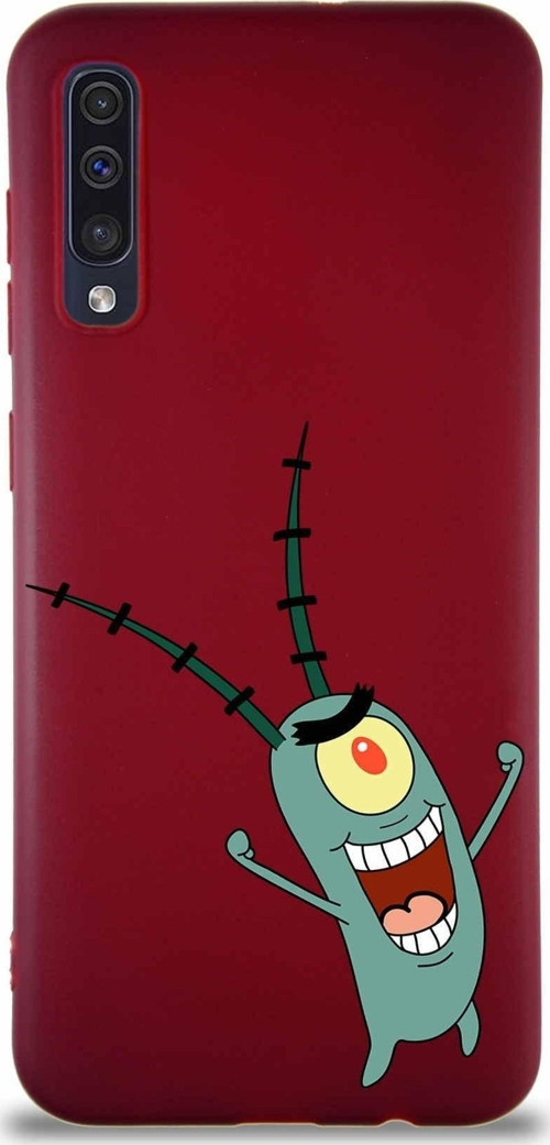 Samsung Galaxy A50 Soft Premier Kapak Plankton Tasarımlı Silikon Kılıf - Mürdüm