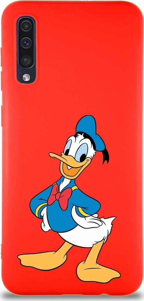 Samsung Galaxy A50S Soft Premier Kapak Donald Duck-C Tasarımlı Silikon Kılıf - Kırmızı