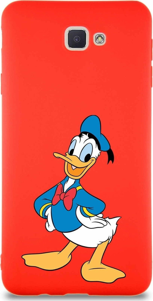 Samsung Galaxy J7 Prime 2 Soft Premier Kapak Donald Duck-C Tasarımlı Silikon Kılıf - Kırmızı