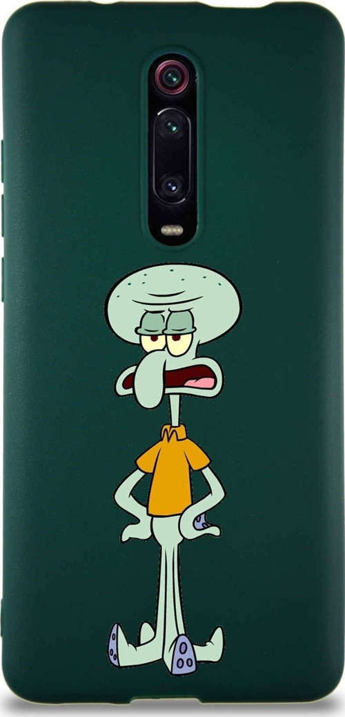 Xiaomi Mi 9T Soft Premier Kapak Squidward Dokunaç Tasarımlı Silikon Kılıf - Yeşil