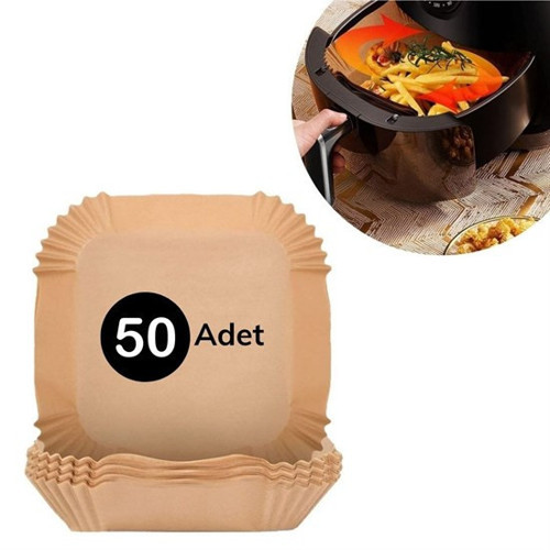 50 Adet Air Fryer Pişirme Kağıdı Tek Kullanımlık Hava Fritöz Yağ Geçirmez Yapışmaz Kare Tabak Model (5250)