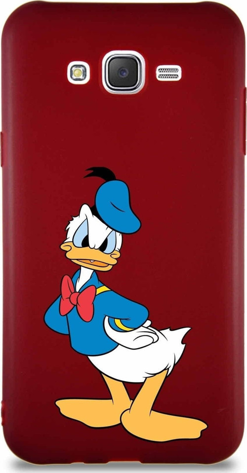 Samsung Galaxy J7 Soft Premier Kapak Donald Duck-D Tasarımlı Silikon Kılıf - Mürdüm