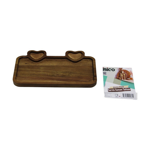 AKASYA DİKDÖRTGEN 3 BÖLMELİ=2İN1 KALP BÖLME+1 AHŞAP SERVİS SUNUM TEPSİ - TAHTASI 25 X 14 X 1.4CM (5250)