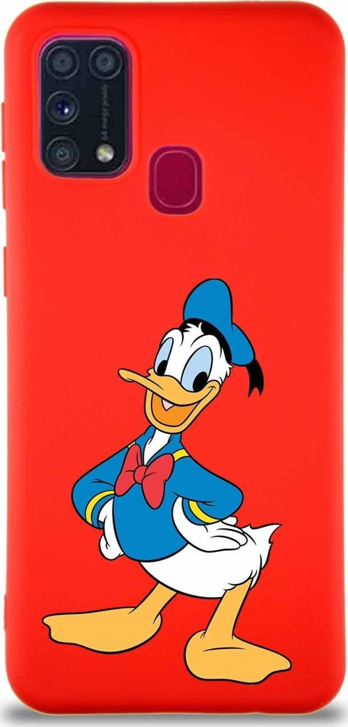 Samsung Galaxy M31 Soft Premier Kapak Donald Duck-C Tasarımlı Silikon Kılıf - Kırmızı