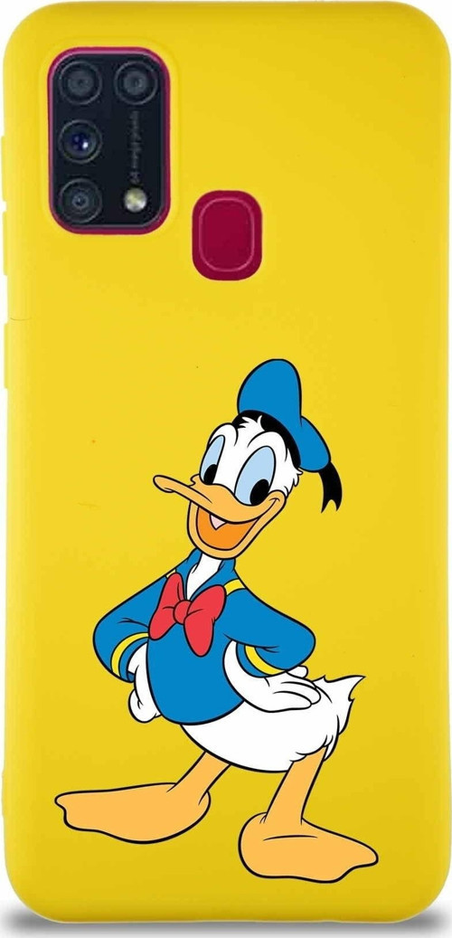 Samsung Galaxy M31 Soft Premier Kapak Donald Duck-C Tasarımlı Silikon Kılıf - Sarı