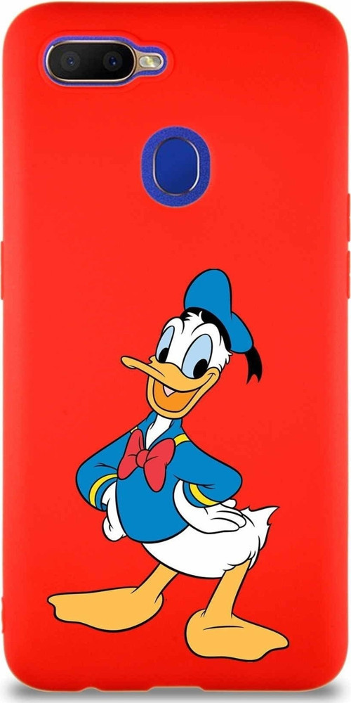Oppo A5S Soft Premier Kapak Donald Duck-C Tasarımlı Silikon Kılıf - Kırmızı