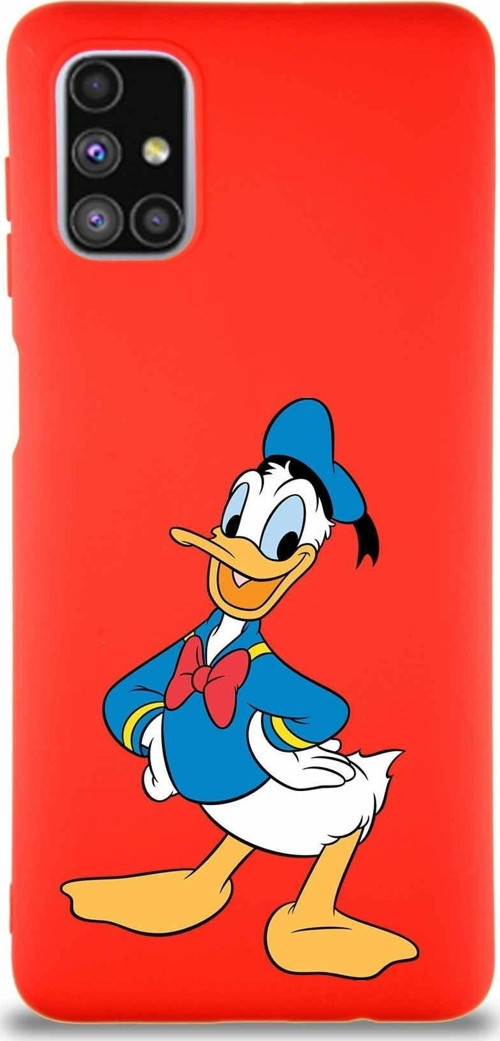 Samsung Galaxy M51 Soft Premier Kapak Donald Duck-C Tasarımlı Silikon Kılıf - Kırmızı