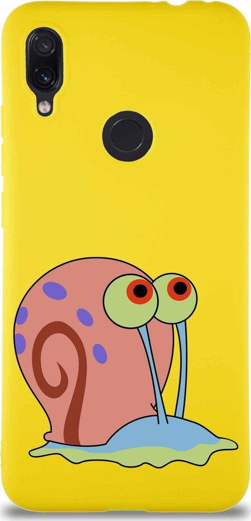 Xiaomi Redmi Note 7 Soft Premier Kapak Salyangoz Gary Tasarımlı Silikon Kılıf - Sarı