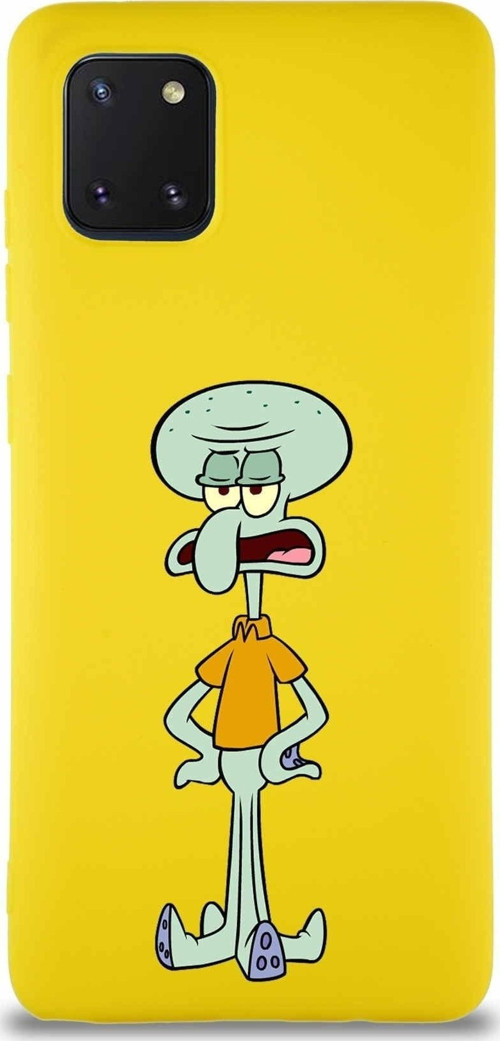 Samsung Galaxy Note 10 Lite Soft Premier Kapak Squidward Dokunaç Tasarımlı Silikon Kılıf - Sarı