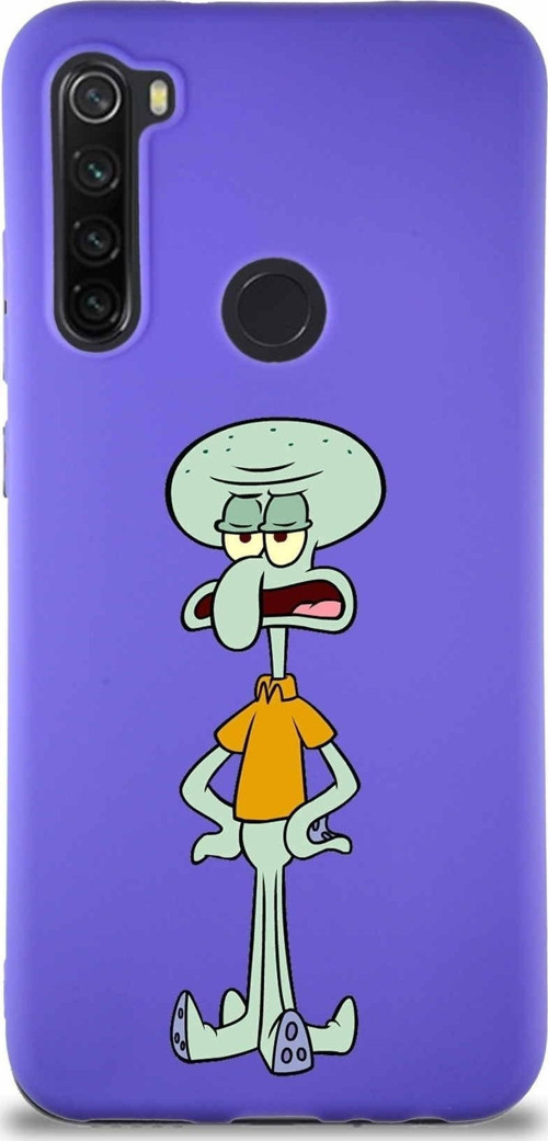 Xiaomi Redmi Note 8 Soft Premier Kapak Squidward Dokunaç Tasarımlı Silikon Kılıf - Mor