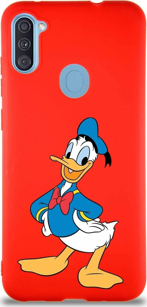 Samsung Galaxy A11 Soft Premier Kapak Donald Duck-C Tasarımlı Silikon Kılıf - Kırmızı