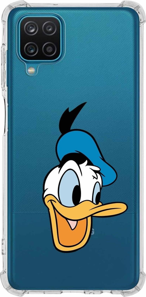Samsung Galaxy A12 Köşe Korumalı Antişok Kapak Donald Duck Tasarımlı Şeffaf Kılıf