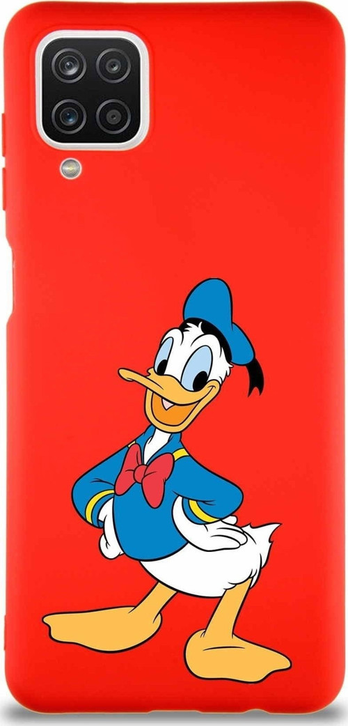 Samsung Galaxy A12 Soft Premier Kapak Donald Duck-C Tasarımlı Silikon Kılıf - Kırmızı