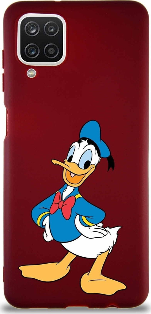 Samsung Galaxy A12 Soft Premier Kapak Donald Duck-C Tasarımlı Silikon Kılıf - Mürdüm