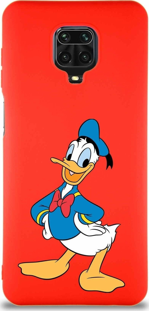 Xiaomi Redmi Note 9S Soft Premier Kapak Donald Duck-C Tasarımlı Silikon Kılıf - Kırmızı