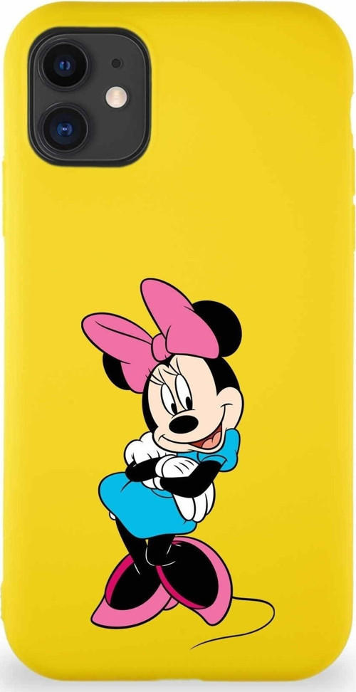 Apple Iphone 11 Soft Premier Kapak Minnie Mouse-D Tasarımlı Silikon Kılıf - Sarı