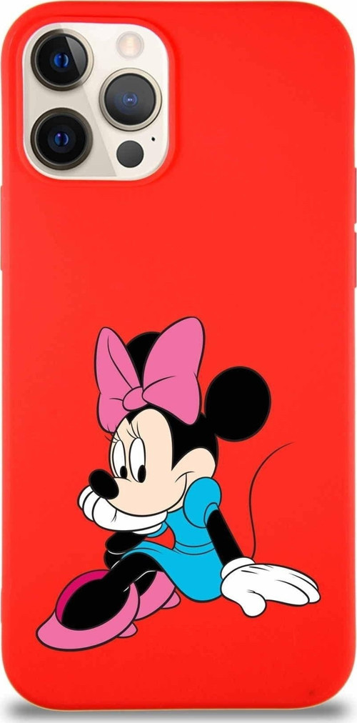 Apple Iphone 12 Pro Soft Premier Kapak Minnie Mouse-E Tasarımlı Silikon Kılıf - Kırmızı