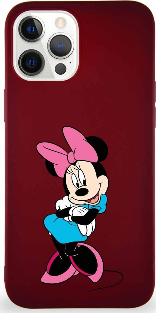 Iphone 12 Pro Max Soft Premier Kapak Minnie Mouse-D Tasarımlı Silikon Kılıf - Mürdüm Uyumlu