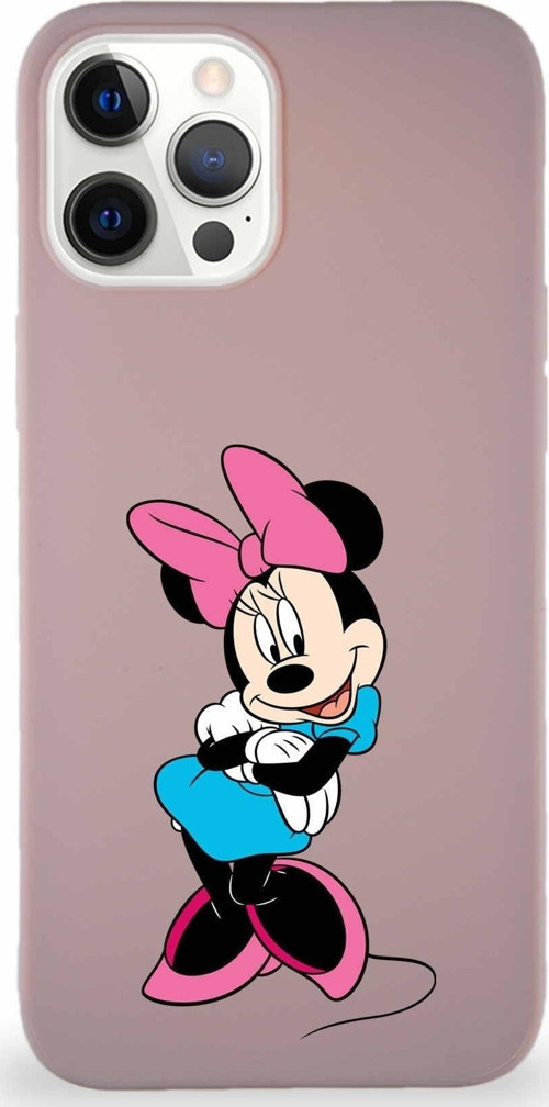 Iphone 12 Pro Max Uyumlu Soft Premier Kapak Minnie Mouse-D Tasarımlı Silikon Kılıf - Pudra