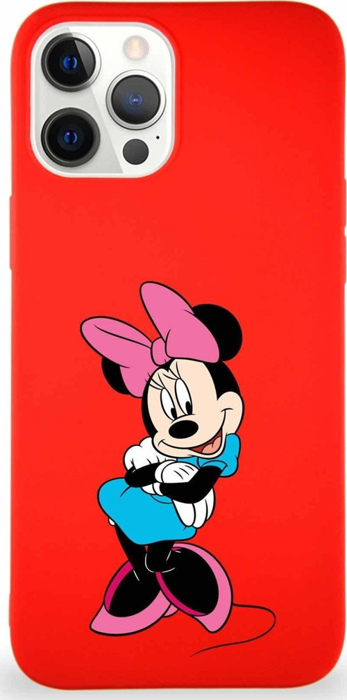 Iphone 12 Pro Max Uyumlu Soft Premier Kapak Minnie Mouse-D Tasarımlı Silikon Kılıf - Kırmızı