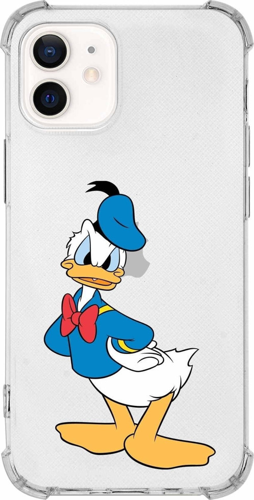 Iphone 12 Uyumlu Köşe Korumalı Antişok Kapak Donald Duck Tasarımlı Şeffaf Kılıf