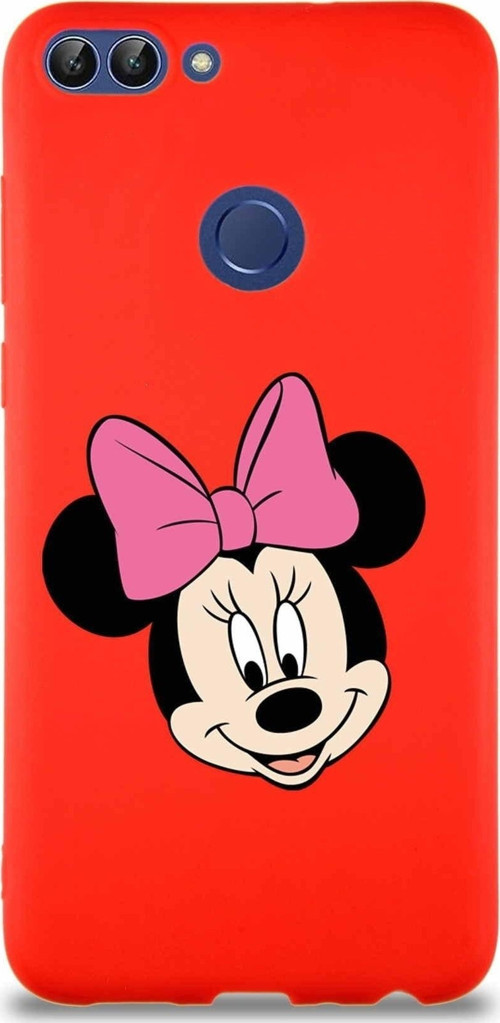 Huawei P Smart Soft Premier Kapak Minnie Mouse-C Tasarımlı Silikon Kılıf - Kırmızı