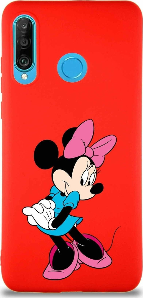 Huawei P30 Lite Soft Premier Kapak Minnie Mouse-F Tasarımlı Silikon Kılıf - Kırmızı