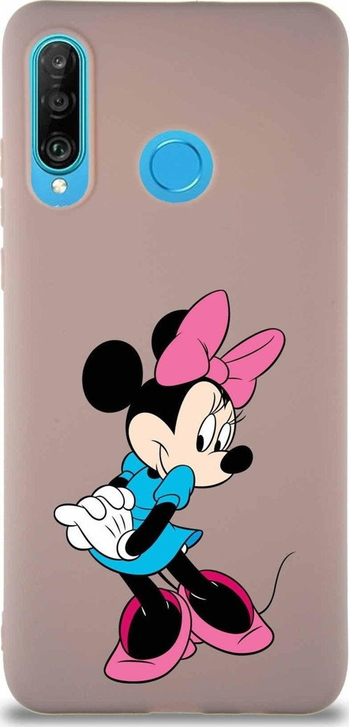 Huawei P30 Lite Soft Premier Kapak Minnie Mouse-F Tasarımlı Silikon Kılıf - Pudra