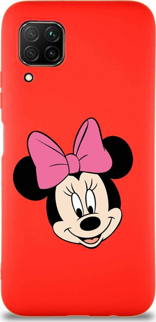Huawei P40 Lite Soft Premier Kapak Minnie Mouse-C Tasarımlı Silikon Kılıf - Kırmızı