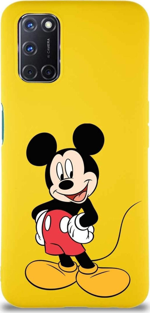 Oppo A52 Soft Premier Kapak Mickey Mouse-E Tasarımlı Silikon Kılıf - Sarı