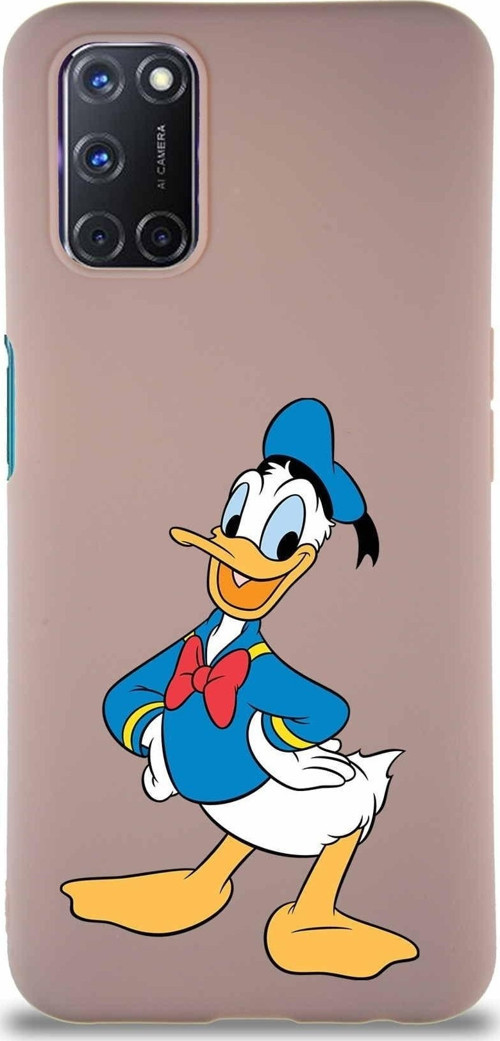 Oppo A92 Soft Premier Kapak Donald Duck-C Tasarımlı Silikon Kılıf - Pudra