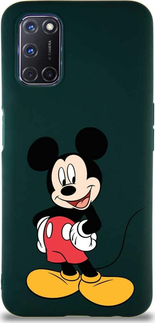 Oppo A92 Soft Premier Kapak Mickey Mouse-E Tasarımlı Silikon Kılıf - Yeşil