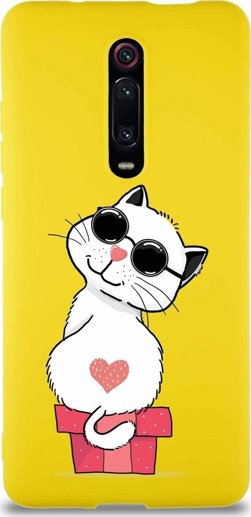 Xiaomi Redmi K20 Soft Premier Kapak Coolcat Tasarımlı Silikon Kılıf - Sarı