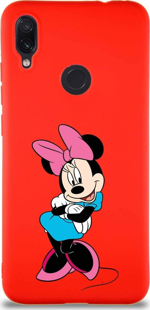 Xiaomi Redmi Note 7 Soft Premier Kapak Minnie Mouse-D Tasarımlı Silikon Kılıf - Kırmızı