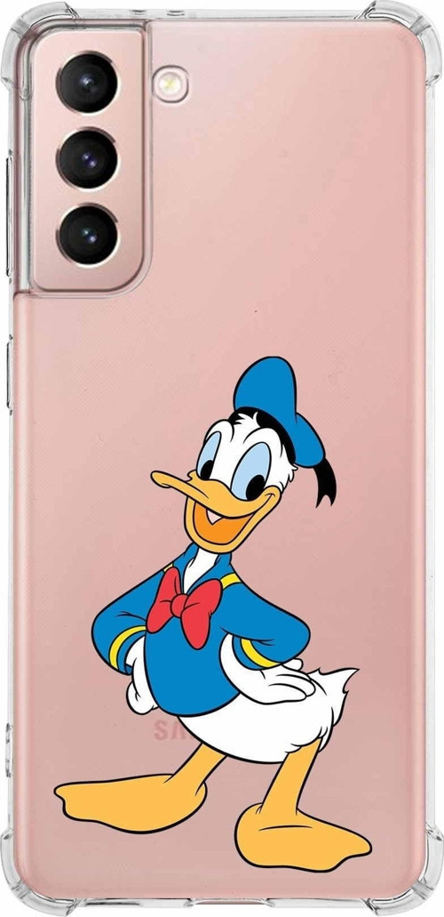 Samsung Galaxy S21 Köşe Korumalı Antişok Kapak Donald Duck Tasarımlı Şeffaf Kılıf