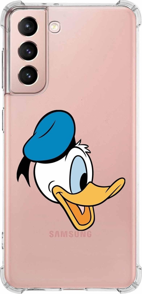 Samsung Galaxy S21 Köşe Korumalı Antişok Kapak Donald Duck Tasarımlı Şeffaf Kılıf