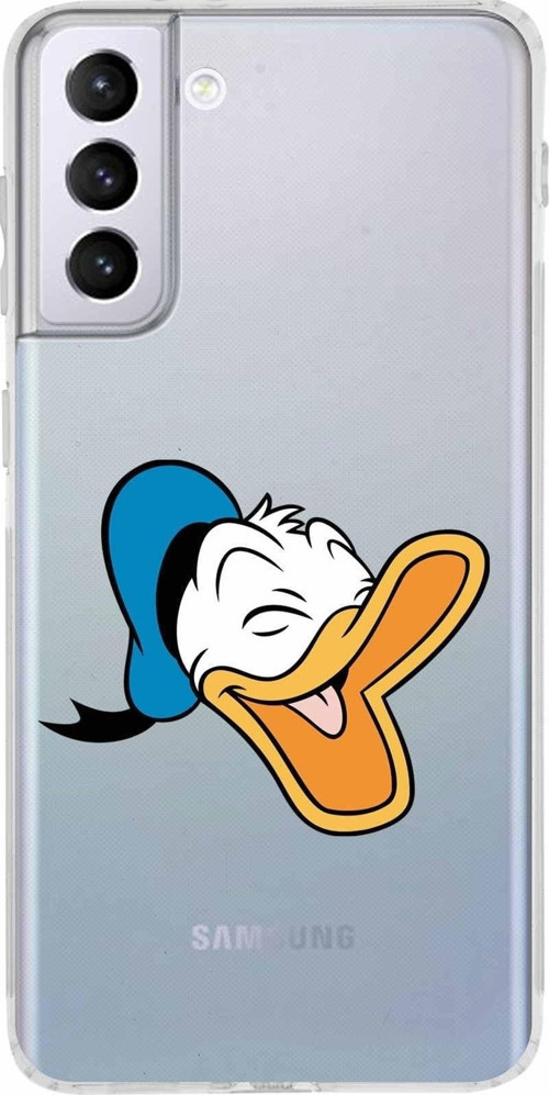 Samsung Galaxy S21 Plus Kamera Korumalı Kapak Donald Duck Tasarımlı Şeffaf Kılıf