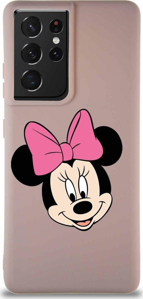 Samsung Galaxy S21 Ultra Soft Premier Kapak Minnie Mouse-C Tasarımlı Silikon Kılıf - Pudra