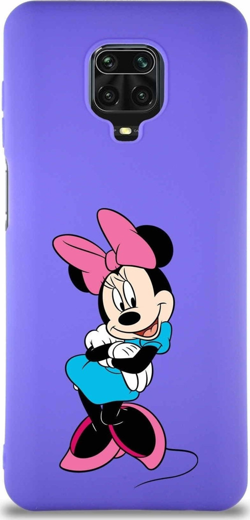 Xiaomi Redmi Note 9 Pro Soft Premier Kapak Minnie Mouse-D Tasarımlı Silikon Kılıf - Mor