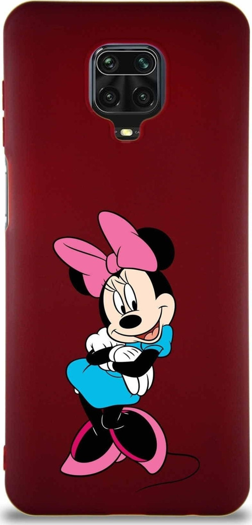 Xiaomi Redmi Note 9 Pro Soft Premier Kapak Minnie Mouse-D Tasarımlı Silikon Kılıf - Mürdüm
