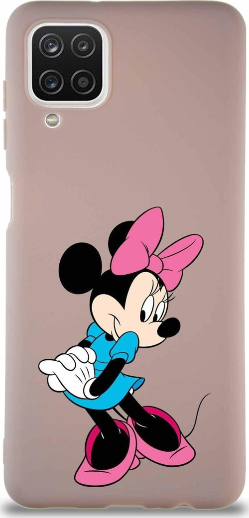 Samsung Galaxy A12 Soft Premier Kapak Minnie Mouse-F Tasarımlı Silikon Kılıf - Pudra