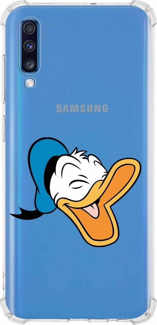 Samsung Galaxy A70 Köşe Korumalı Antişok Kapak Donald Duck Tasarımlı Şeffaf Kılıf