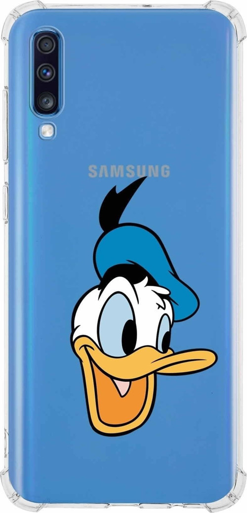Samsung Galaxy A70 Köşe Korumalı Antişok Kapak Donald Duck Tasarımlı Şeffaf Kılıf