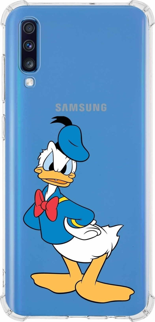 Samsung Galaxy A70 Köşe Korumalı Antişok Kapak Donald Duck Tasarımlı Şeffaf Kılıf