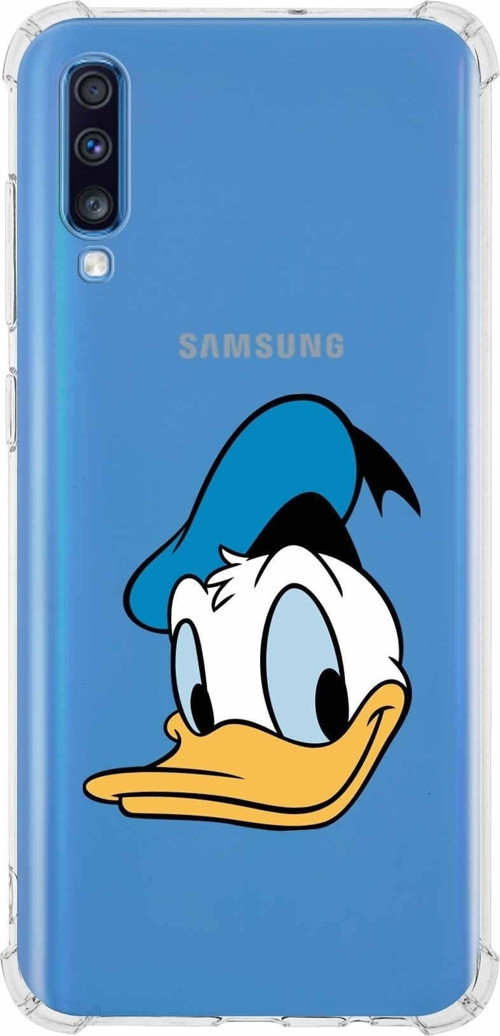 Samsung Galaxy A70 Köşe Korumalı Antişok Kapak Donald Duck Tasarımlı Şeffaf Kılıf