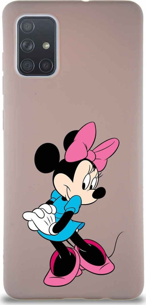 Samsung Galaxy A71 Soft Premier Kapak Minnie Mouse-F Tasarımlı Silikon Kılıf - Pudra