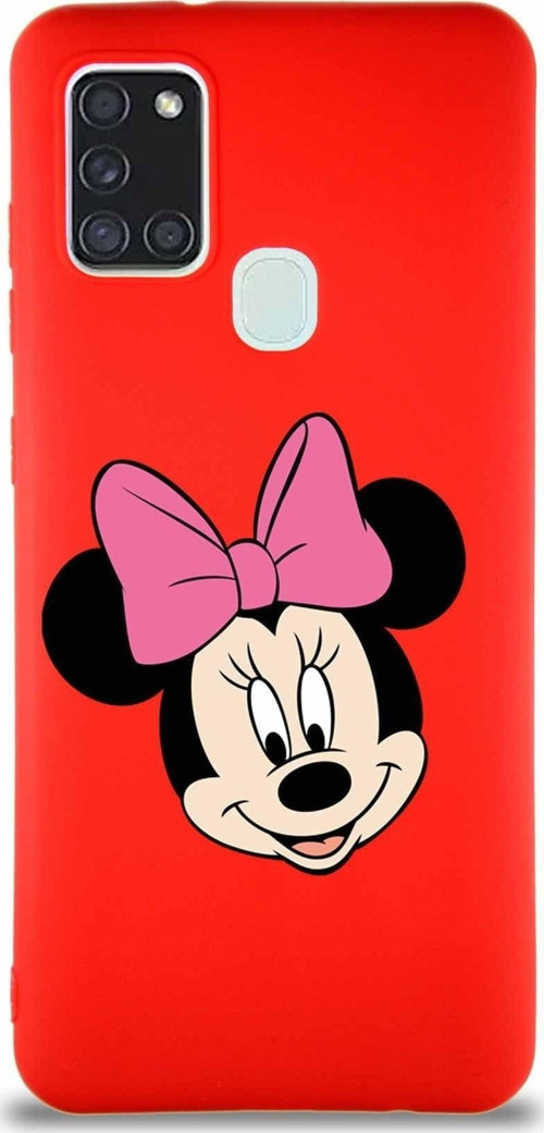 Samsung Galaxy A21S Soft Premier Kapak Minnie Mouse-C Tasarımlı Silikon Kılıf - Kırmızı