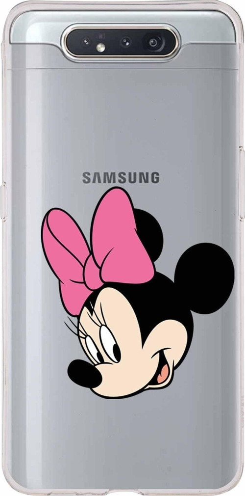 Samsung Galaxy A80 Kapak Minnie Mouse Tasarımlı Şeffaf Silikon Kılıf
