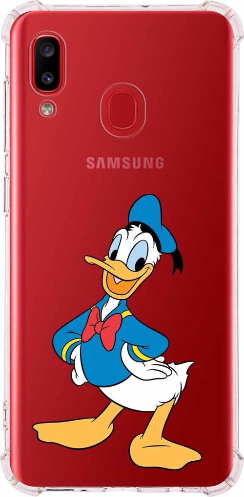 Samsung Galaxy A30 Köşe Korumalı Antişok Kapak Donald Duck Tasarımlı Şeffaf Kılıf